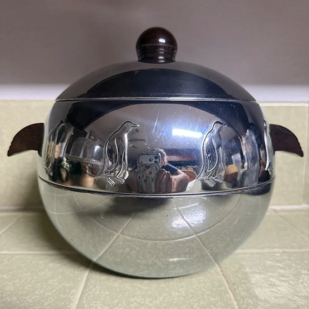 Vintage West Bend Penguin Hot & Cold Server Aluminum Ice Bucket Bakelite Handles